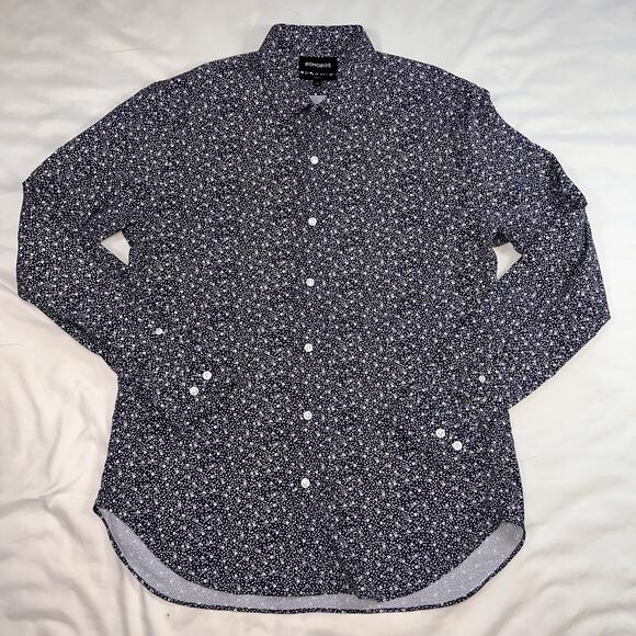 Bonobos Performance Shirt Mens Size L Blue Flora Slim Fit Nylon Blend Button L/S - Picture 1 of 13